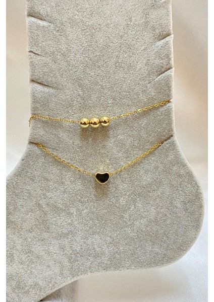 Altın Renk Küre Kalp Model Sf ve Sf Zincir Çelik Halhal - 3299