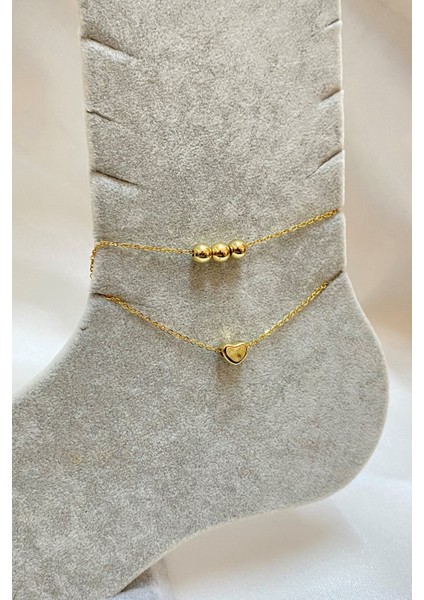 Altın Renk Küre Kalp Model Sf ve Sf Zincir Çelik Halhal - 3299 fiyatları