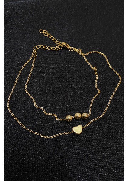 Altın Renk Küre Kalp Model Sf ve Sf Zincir Çelik Halhal - 3299 modelleri