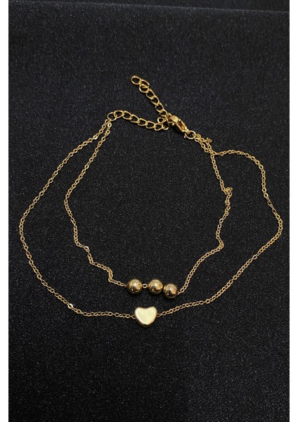 Altın Renk Küre Kalp Model Sf ve Sf Zincir Çelik Halhal - 3299 fırsatları