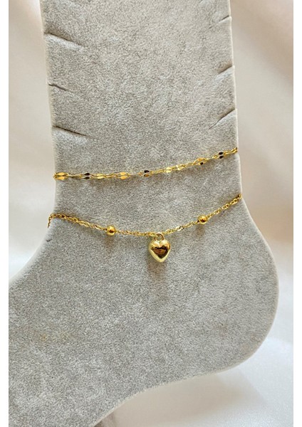 Altın Renk Nazar Göz Kalp Model Singapur ve Top Zincir Çelik Halhal - 3298 fırsatları