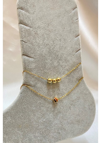 Altın Renk Küre Yıldız Model Sf ve Sf Zincir Çelik Halhal - 3301 fiyatları