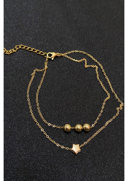 Altın Renk Küre Yıldız Model Sf ve Sf Zincir Çelik Halhal - 3301 modelleri