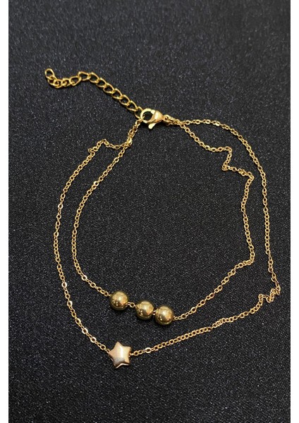 Altın Renk Küre Yıldız Model Sf ve Sf Zincir Çelik Halhal - 3301 fırsatları