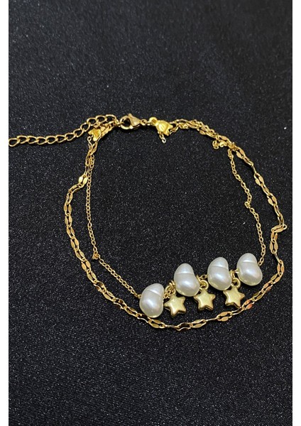 Altın Renk Barok Yıldız Model Singapur ve Sf Zincir Çelik Halhal - 3297 modelleri