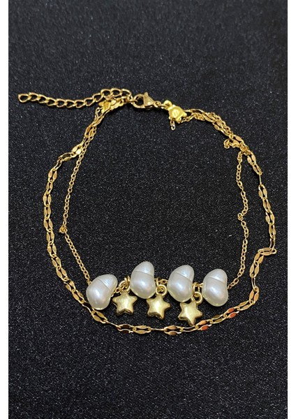 Altın Renk Barok Yıldız Model Singapur ve Sf Zincir Çelik Halhal - 3297 fırsatları