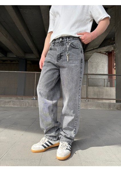 Eskitme Yıkamalı Baggy Fit Jean - Gri