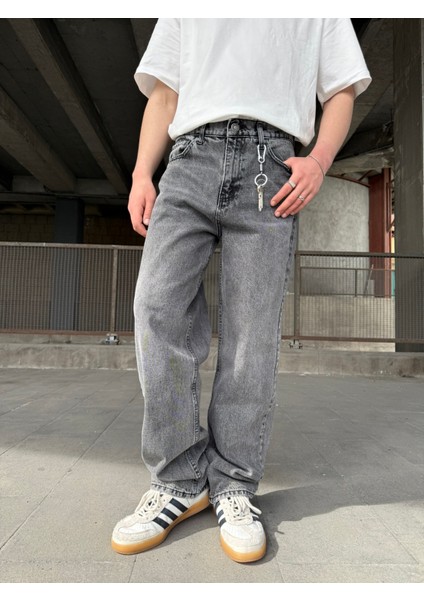 Eskitme Yıkamalı Baggy Fit Jean - Gri modelleri