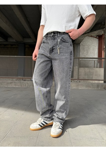 Eskitme Yıkamalı Baggy Fit Jean - Gri indirimleri