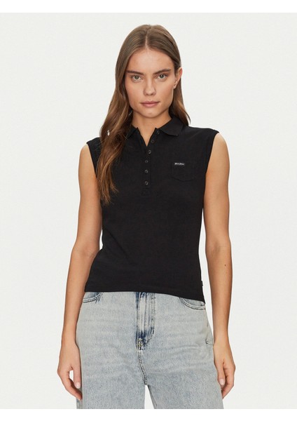 Gj Sleeveless Collar Slım Pkt Kadın Siyah T-Shirt W5GP24KCYR1-JBLK