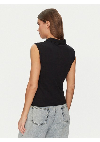 Gj Sleeveless Collar Slım Pkt Kadın Siyah T-Shirt W5GP24KCYR1-JBLK