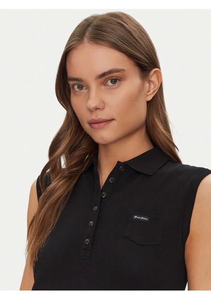 Gj Sleeveless Collar Slım Pkt Kadın Siyah T-Shirt W5GP24KCYR1-JBLK
