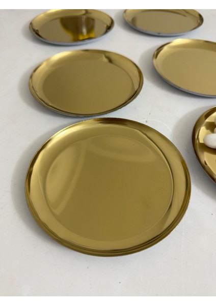 Çelik Gold Renk 6 Adet Düz Mini Çerezlik Pasta Tatlı Tabağı 12 cm modelleri