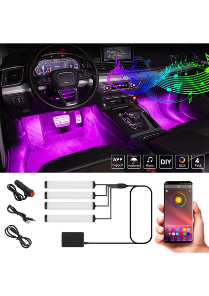 Araba LED Şerit Işığı, Iç Mekan Kontrollü Aydınlatma Kitleri, Ses Kontrolü, Müzik Çalma Kontrolü Araba Müzik Atmosfer Lambası (Yurt Dışından) modelleri