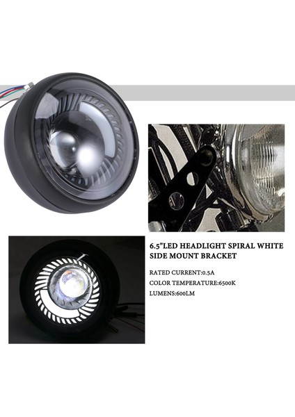 Motosiklet Cafe Racer Bobber 6.5 Inç LED Far Spiral Beyaz Yan Montaj Braketi (Yurt Dışından) fırsatları