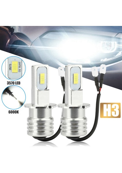 2x H3 Süper Parlak -Led Far Kiti 100W 10000LM Sis Drl Ampuller 6000K Beyaz (Yurt Dışından) fiyatları