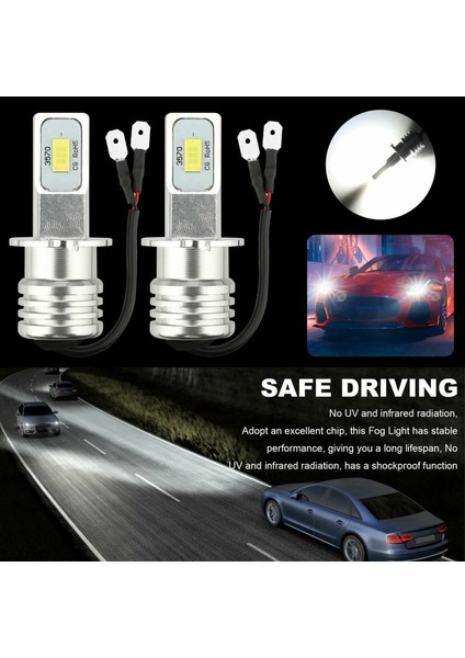 2x H3 Süper Parlak -Led Far Kiti 100W 10000LM Sis Drl Ampuller 6000K Beyaz (Yurt Dışından) indirimleri