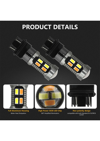2x LED Işık Çift Renkli Ampul T25 3157 P27-7W 5630 20SMD Canbus Araba Fren Ters Lambası Dönüş Sinyali Beyaz Amber B (Yurt Dışından) fiyatları
