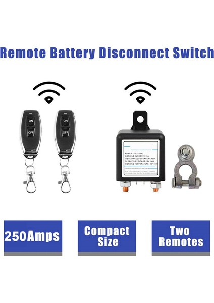 12V 250A Evrensel Akü Anahtarı Rölesi Entegre Kablosuz Uzaktan Kumanda Bağlantı Kesme Izolatör Anahtarı 1 Uzaktan (Yurt Dışından) fiyatları