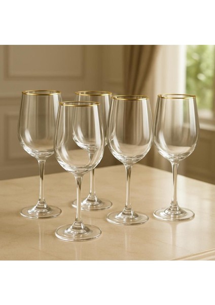 Kristal Ayaklı Bardak Altın Yaldızlı 350 ml 6 Adet