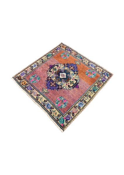 Halı El Dokuma Vintage Kırşehir Halısı 74X75 Lila Mor Küçük Yastık Yün Halı modelleri