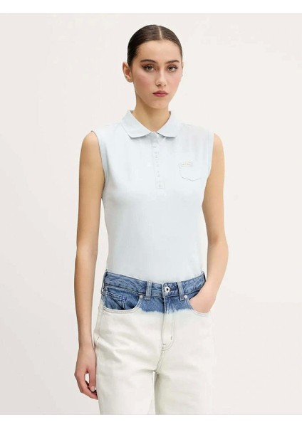 Guess Kadın Mavi Kolsuz Slim Fit Polo Üst