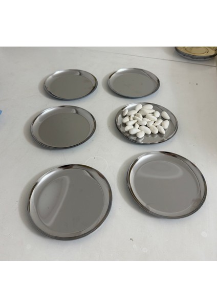 Çelik Gümüş Renk 6 Adet Düz Mini Çerezlik Pasta Tatlı Tabağı 12 cm