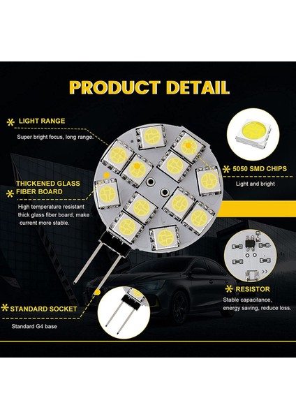 12PCS G4 Puck Işıkları LED Ampuller Yan Pim Tabanı Yuvarlak G4 5050 12SMD LED Rv Camper Işık Ev Okuma Işığı, Beyaz (Yurt Dışından)