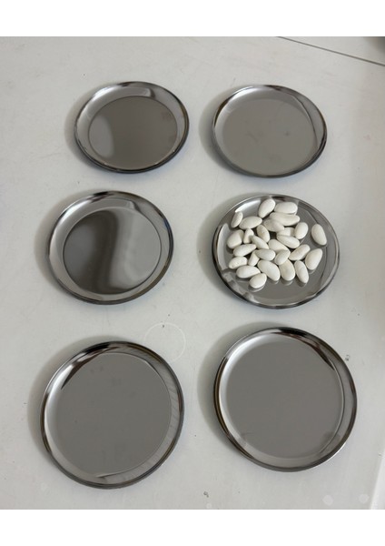 Çelik Gümüş Renk 6 Adet Düz Mini Çerezlik Pasta Tatlı Tabağı 12 cm fiyatları