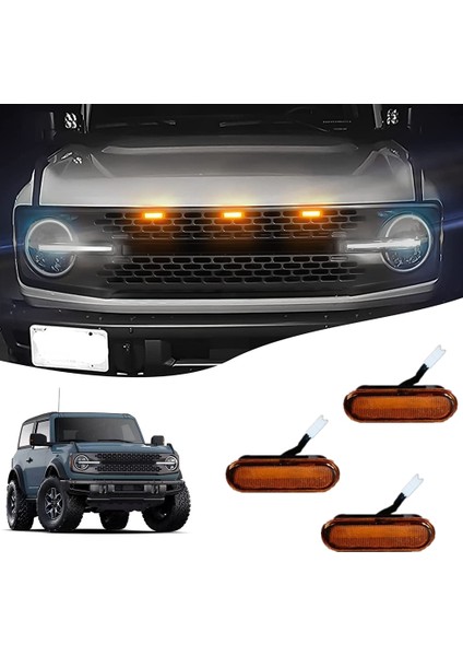 Ford Bronco Wildtrak/badlands/first Edition/everglads 2021-2023 Amber Dinamik Lambalar Için Ön LED Izgara Işıkları, 3 Adet (Yurt Dışından) fiyatları