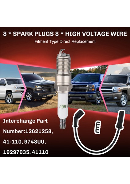 8x 19297035 Ateşleme Kabloları ve 8x 41962 Buji Seti Chevy Gmc 4.8l 5.3l 6.0l Savana 2500 3500 Için (Yurt Dışından) fırsatları