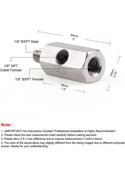1/8 Inç Bspt Yağ Basınç Sensörü T-Npt Adaptörü Turbo Besleme Hattı Ölçeri (Yurt Dışından)