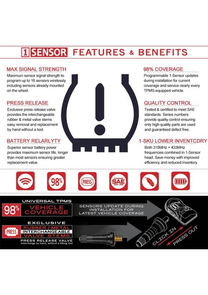 Programlanabilir Mx Sensörü 315MHZ+433MHZ 2'si 1 Arada Lastik Basıncı Sensörü Monitör Sistemi Evrensel Düzenlenebilir Tpms Aracı-Autel (Yurt Dışından)