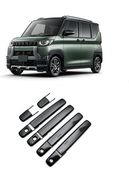 1set 4 Kapı Kolu Karbon Kapak Döşemesi Mitsubishi Delica Mini 2023 2024 Dış Dış Kapı Kolu Koruma Kapakları (Yurt Dışından)