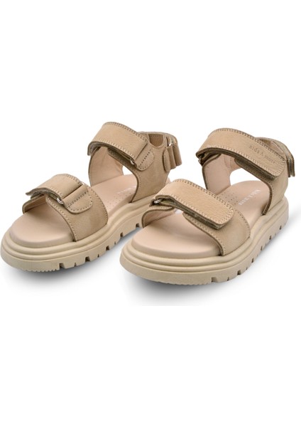Santos Çift Cırtlı Deri Çocuk Sandalet Bej Rengi indirimleri