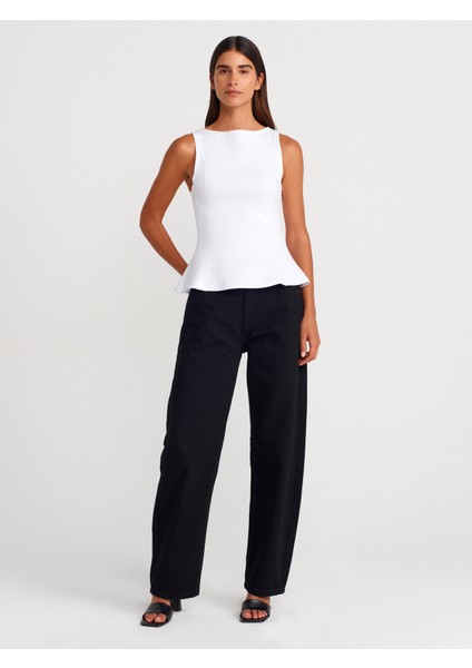 21001 Kayık Yaka Peplum Top-Beyaz fırsatları