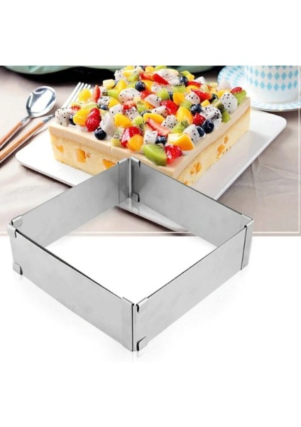 Kare Ayarlanabilir 8 cm Paslanmaz Çelik Kek Pasta Pandispanya Kalıbı