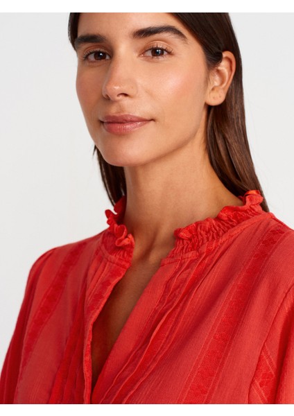 5807 Nervür Detaylı Balon Kol Gömlek-A.kırmızı modelleri