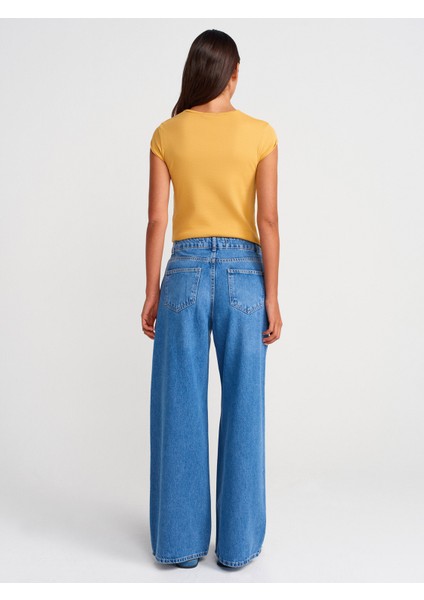 71980 Dökümlü Geniş Denim Pantolon-Mavi fiyatları