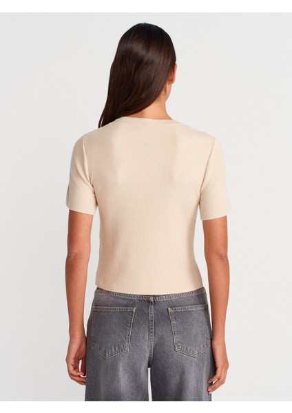 10733 Bisiklet Yaka Cepli Düğmeli Triko Bluz-Taş fiyatları