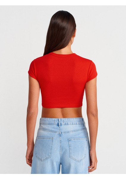 31810 Bisiklet Yaka Crop T-Shirt-Bej fiyatları