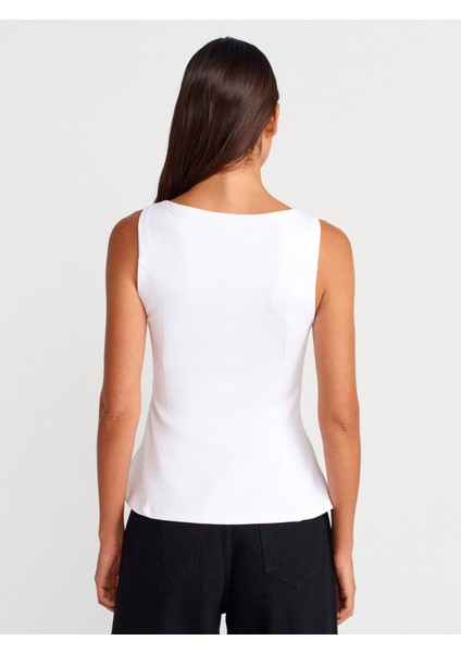 21001 Kayık Yaka Peplum Top-Beyaz fiyatları