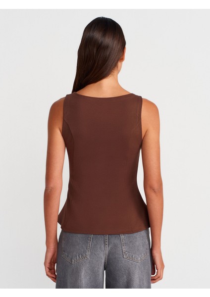 21001 Kayık Yaka Peplum Top-Açık Kahve