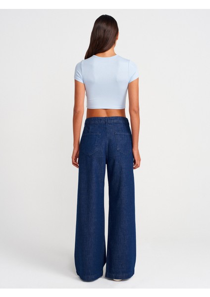 71976 Çift Pileli Denim Pantolon-Lacivert