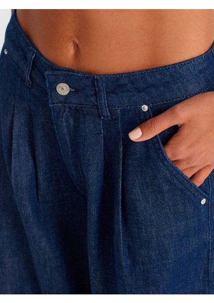 71976 Çift Pileli Denim Pantolon-Lacivert
