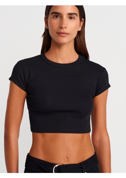 31810 Bisiklet Yaka Crop T-Shirt-Bej modelleri