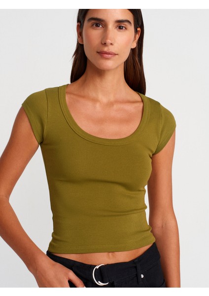 31808 Yuvarlak Yaka Fitilli T-Shirt-Beyaz modelleri