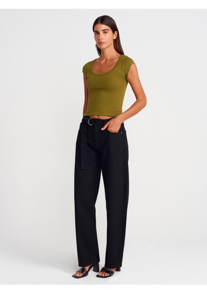 31808 Yuvarlak Yaka Fitilli T-Shirt-Beyaz fırsatları