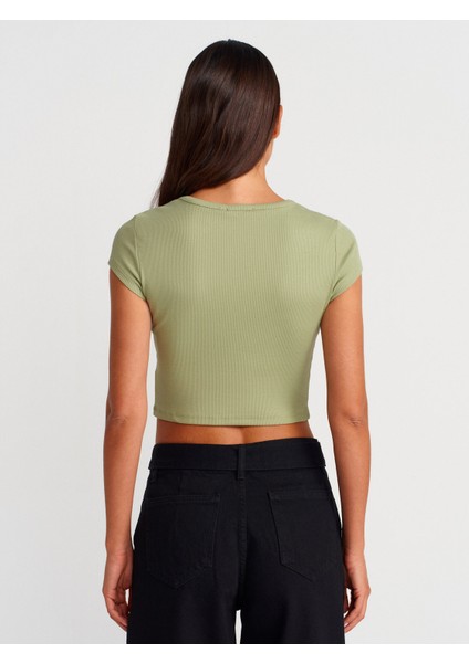 31719 Çıtçıtlı Kısa Kollu Top-Beyaz