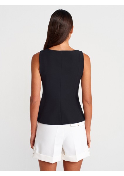 50291 Kare Yaka Peplum Top-Siyah